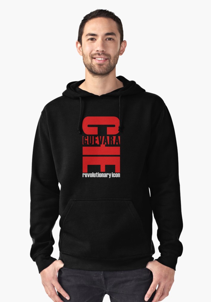 Che Guevara Pullover Hoodie (Black) on a Man - Front