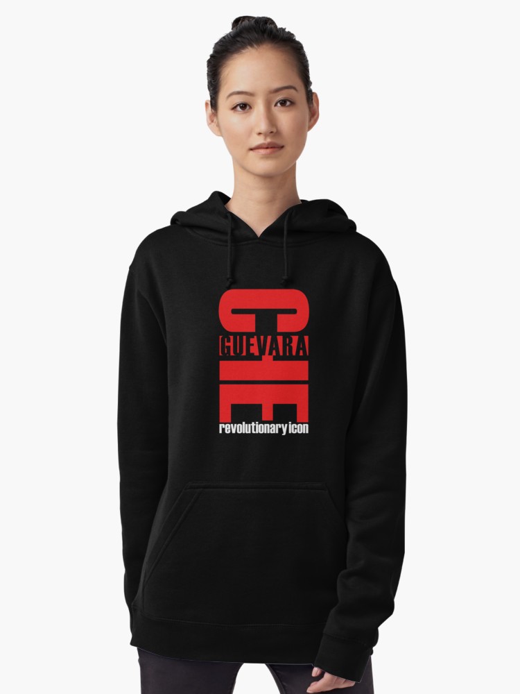 Che Guevara Pullover Hoodie (Black) on a Woman - Front
