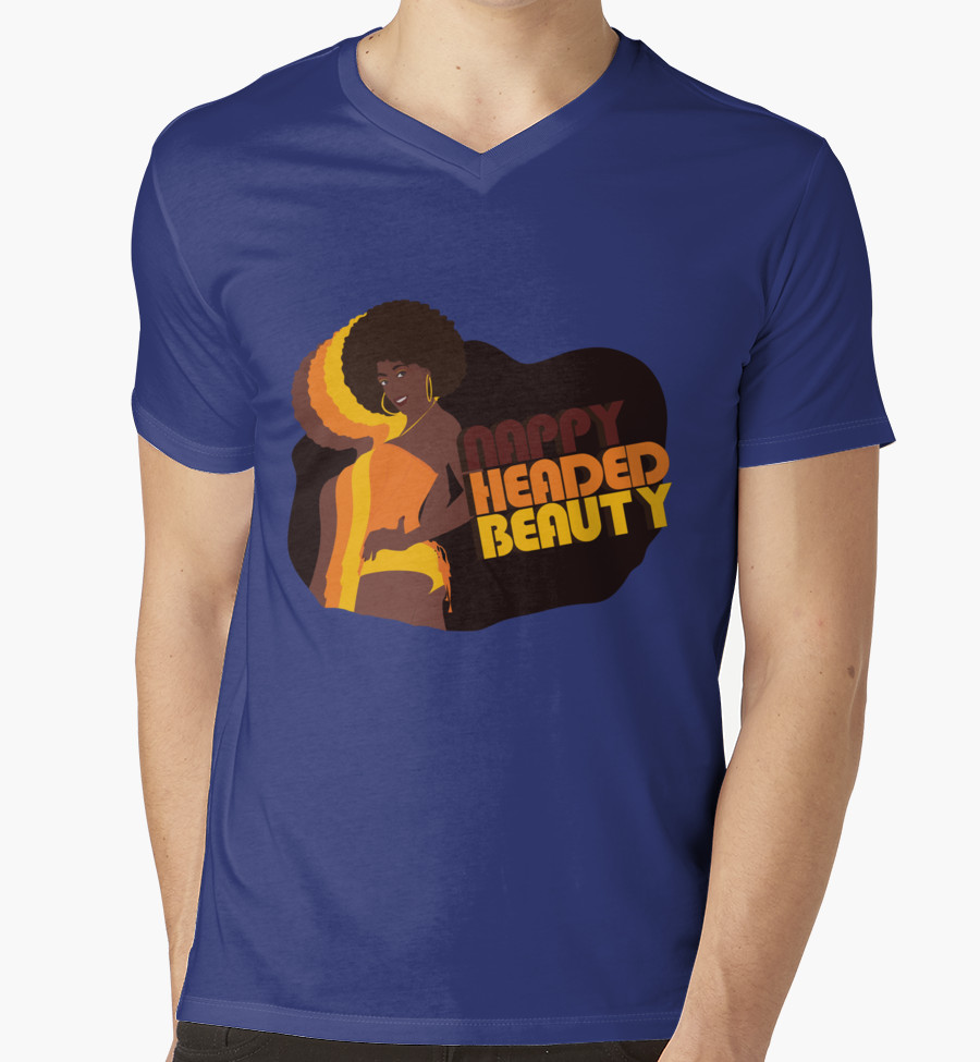 Nappy Headed Beauty Men's V-Neck T-Shirt, Blue