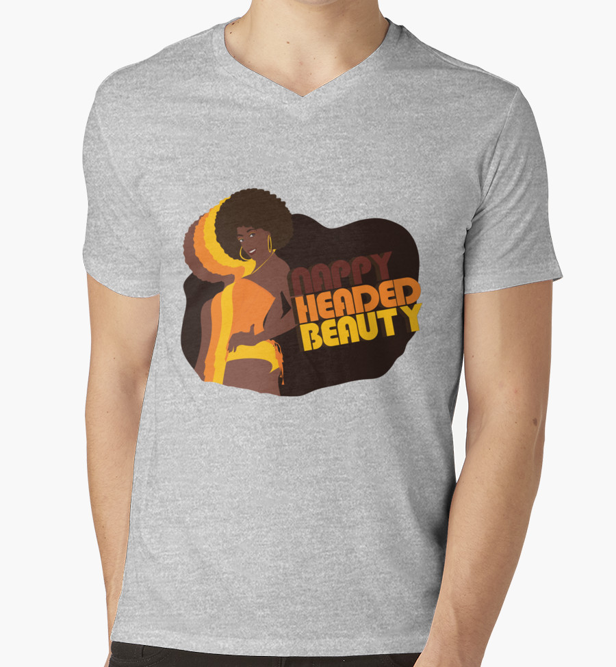 Nappy Headed Beauty Men's V-Neck T-Shirt, Heather Grey