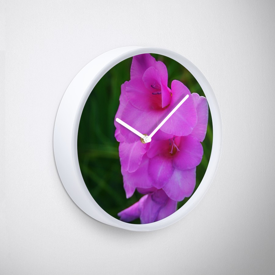 "In My Father's Garden IV" White Bamboo-Frame Clock Closeup