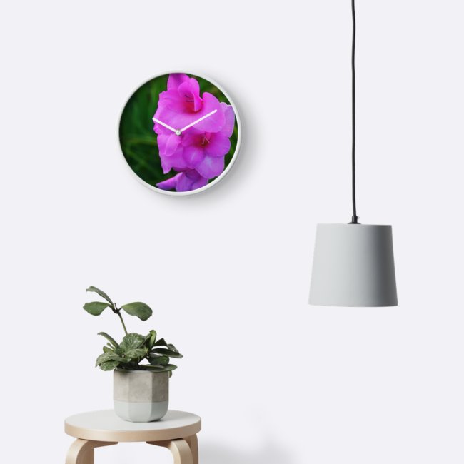 "In My Father's Garden IV" White Bamboo-Frame Clock on the Wall