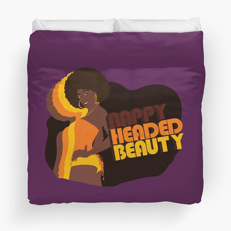"Nappy Headed Beauty" Duvet in Purple (Queen)