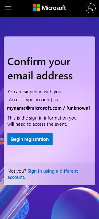 Microsoft Event Sign-in Redesign - Confirm