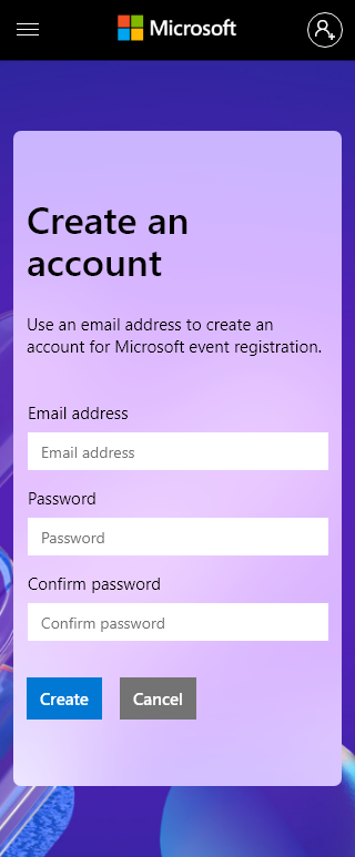 Microsoft Event Sign-in Redesign - Create Account