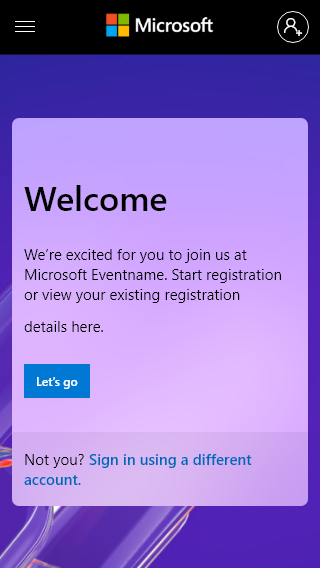 Microsoft Event Sign-in Redesign - Welcome
