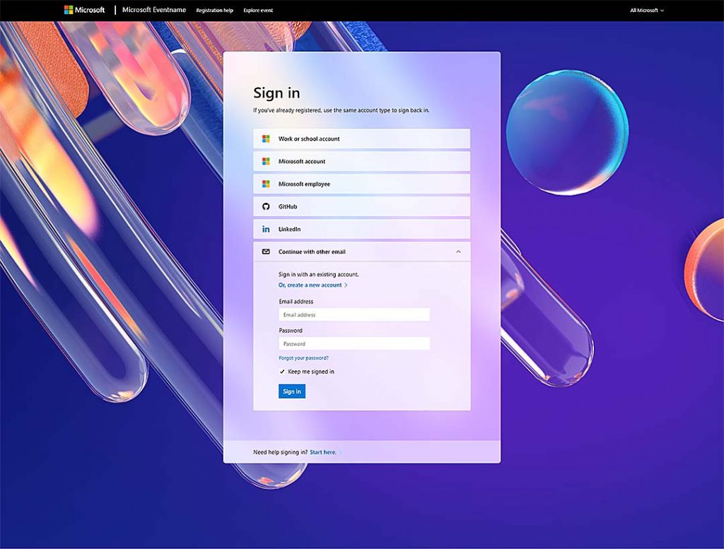 Microsoft Event Sign-in Redesign - Desktop