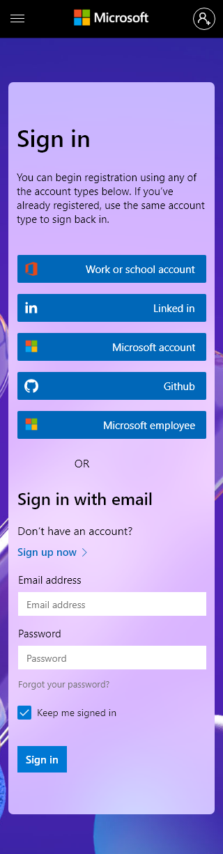 Microsoft Event Sign-in Redesign