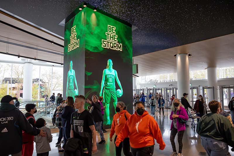 Seattle Storm "Be The Storm" Activation on digital pillar at Climate Pledge Arena