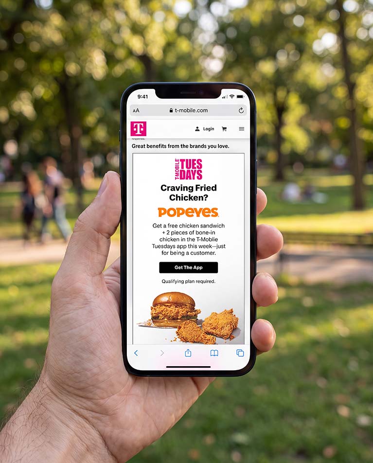 T-Mobile Tuesdays promotional tile design for a partnership with Popeyes